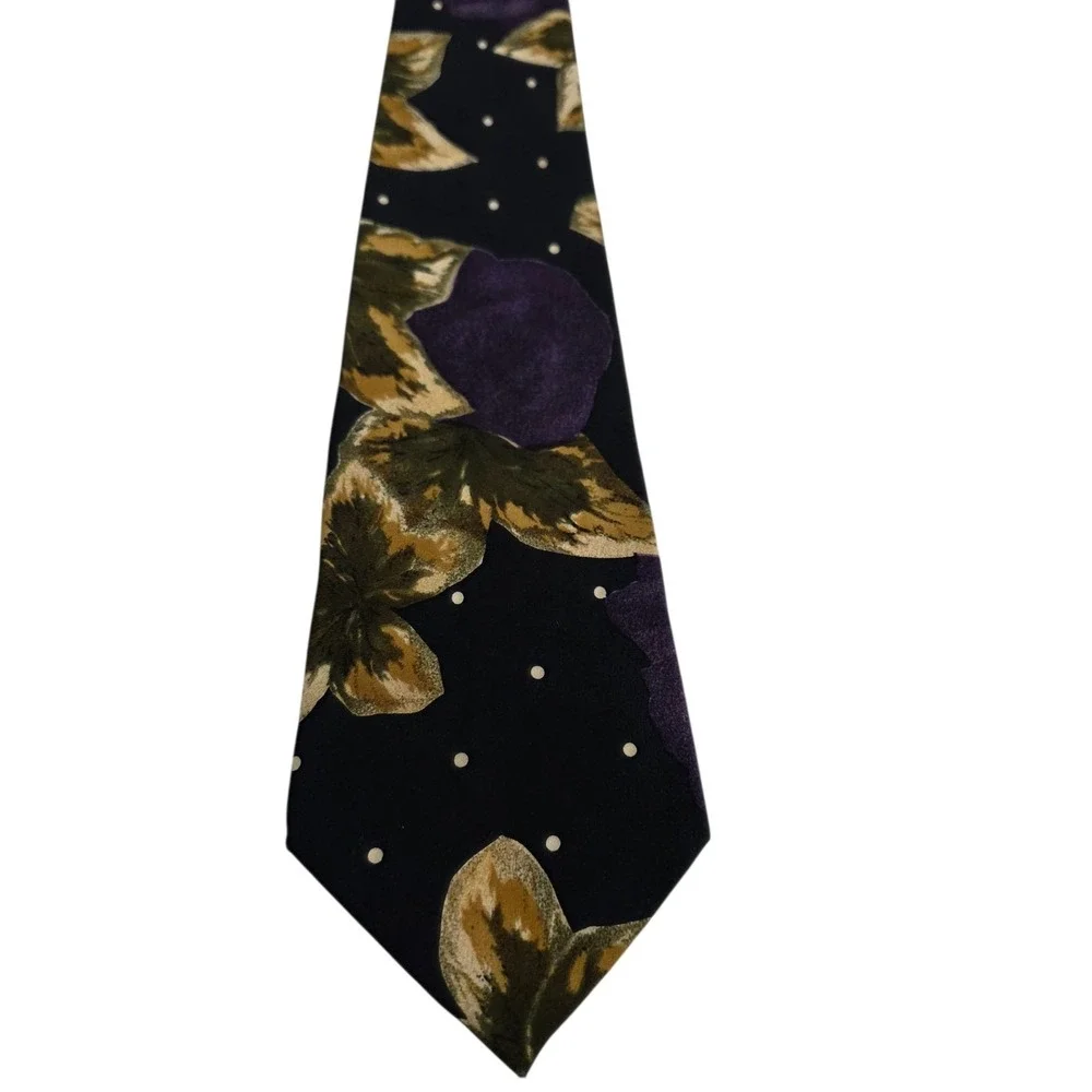 BOSS Hugo Boss Floral Silk‎ Neck Tie Mens Black Gold Purple Designer Italy
